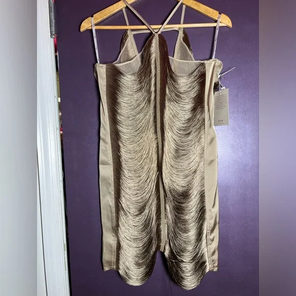 Bluma Halterneck Fringe Mini Dress In Olive — Medium - Picture 2 of 10